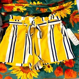 Almost Famous Pin Striped Sailor Paper bag Waist Shorts NWT